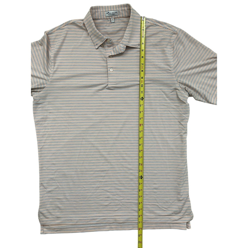 Peter Millar Summer Comfort Mens Large Orange Grey Striped Golf Polo Shirt L - Picture 6 of 8